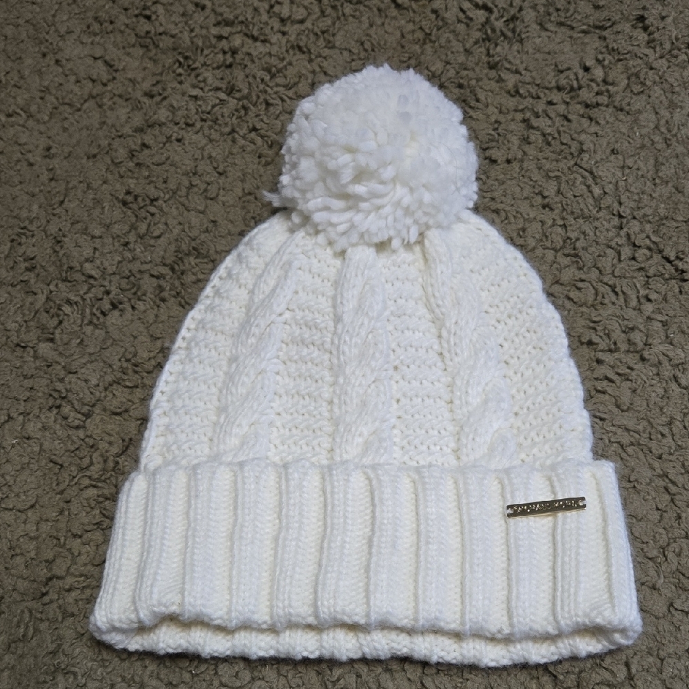 Michael Kors Women's White Knit Pom-Pom Hat
